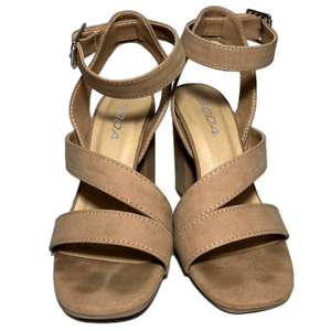 Soda Nude Strappy Heels/Sandals/Shoes Chunky/Block Heel Size 7